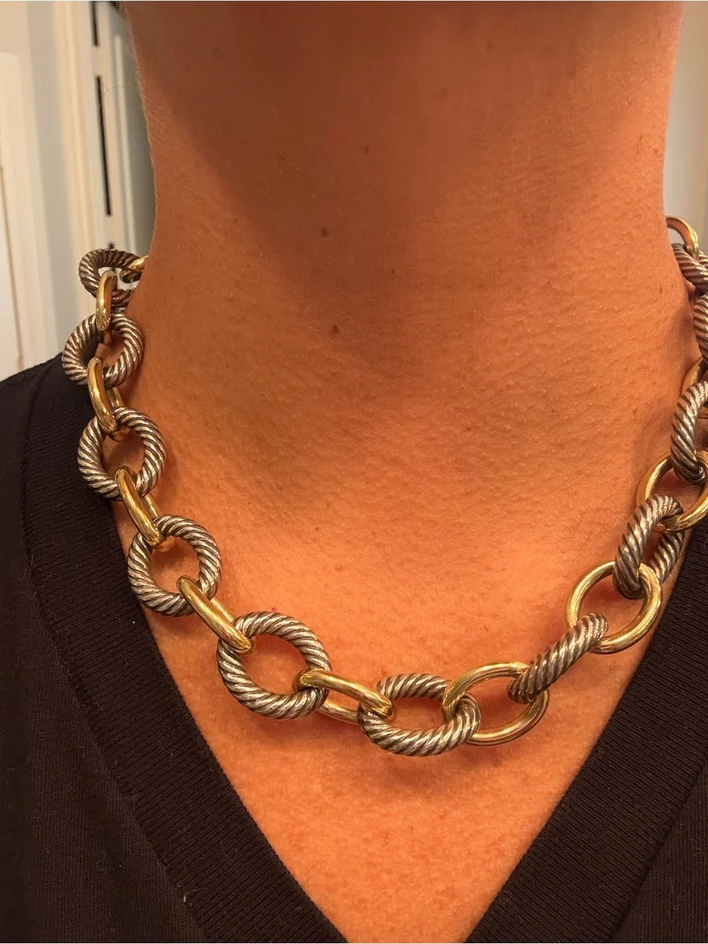 David Yurman 18k Yellow Gold Sterling Silver Oval Link Chain Necklace